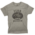A gray t-shirt with 'PENN MUSEUM' and a graphic of a sphinx on the front.