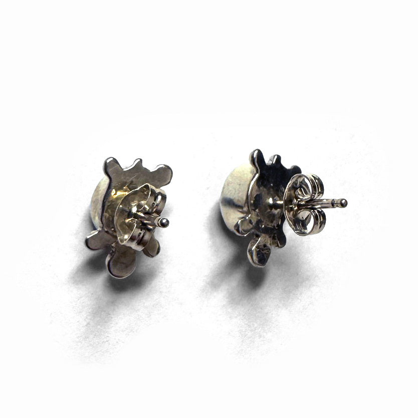 The back side of sterling silver Turtle-shaped earrings on a white background