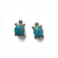 Sterling silver Turtle-shaped earrings with turquoise centers on a white background