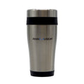 A 16 oz insulated tumbler with a lid and 'Penn Museum' logo printed on the side. Stainless steel finish on outside. Plastic inside.