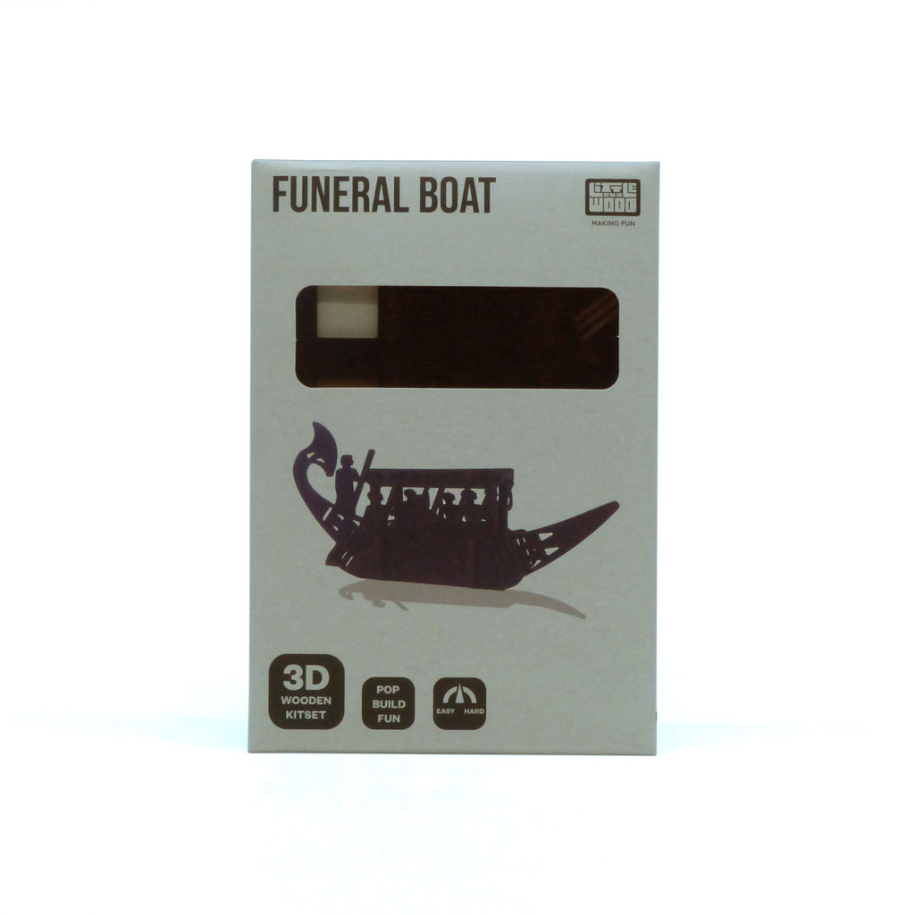 Simple Ancient Egyptian themed 3-d puzzle in packaging. Packaging features a photo of the finished puzzle which is an Egyptian funeral boat.