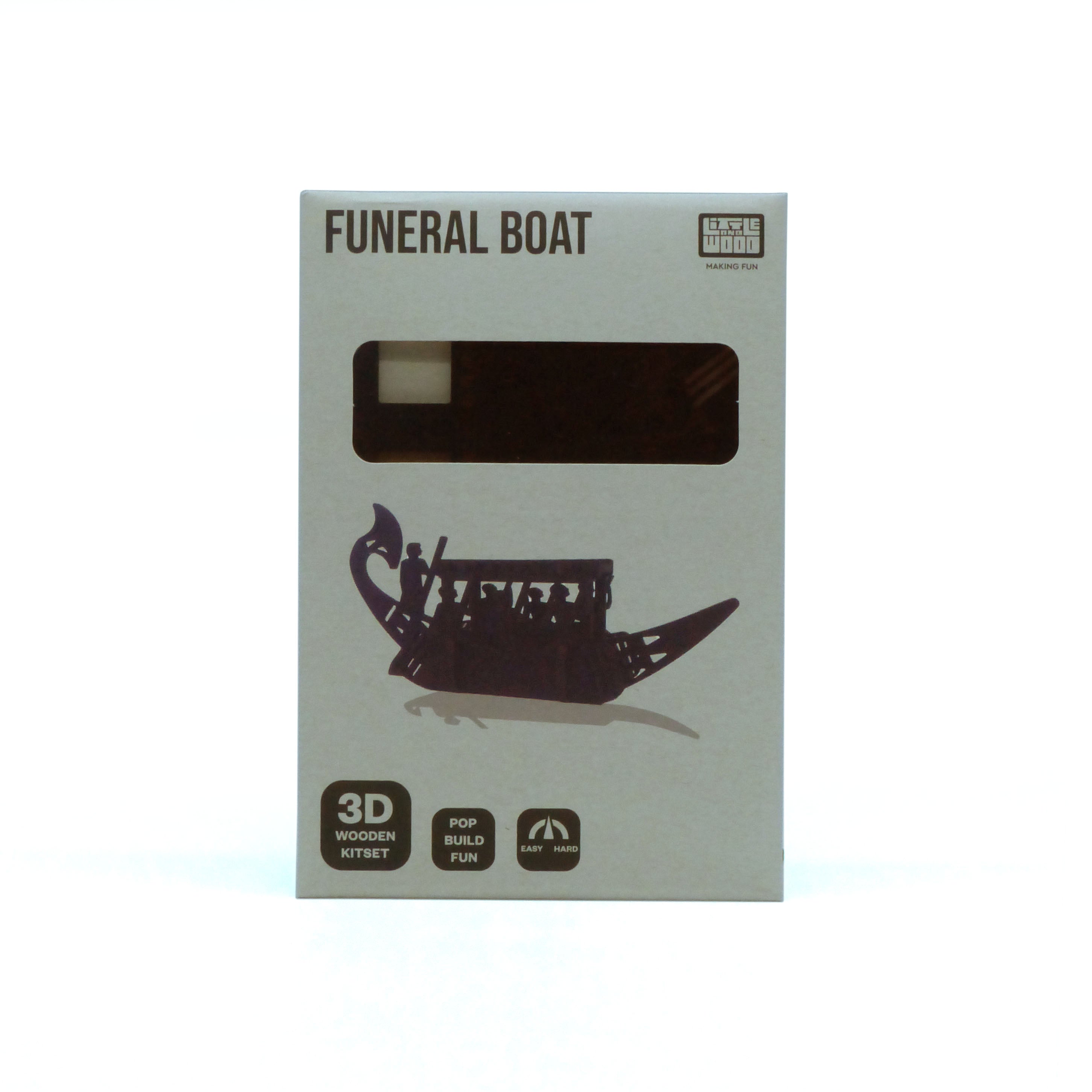 Simple Ancient Egyptian themed 3-d puzzle in packaging. Packaging features a photo of the finished puzzle which is an Egyptian funeral boat.