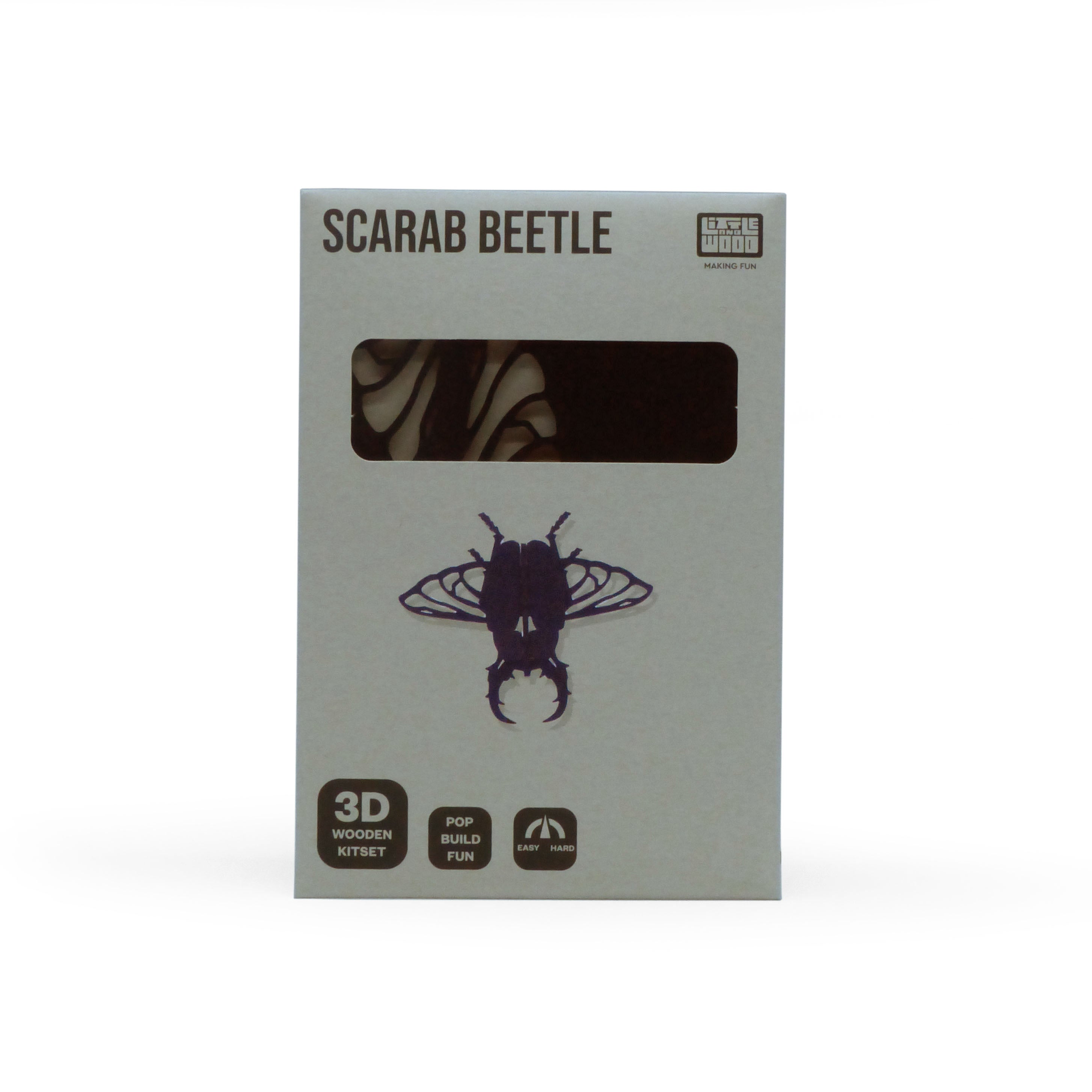 Simple Ancient Egyptian themed 3-d puzzle in packaging. Packaging features a photo of the finished puzzle which is an Egyptian Scarab Beetle.