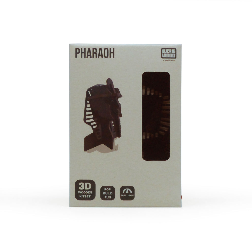 Simple Ancient Egyptian themed 3-d puzzle in packaging. Packaging features a photo of the finished puzzle which is an Egyptian Pharaoh.