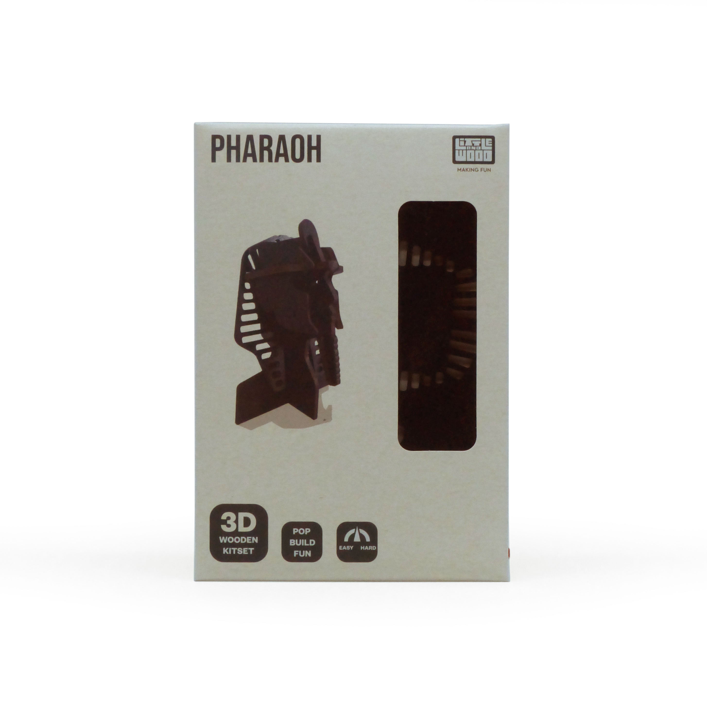 Simple Ancient Egyptian themed 3-d puzzle in packaging. Packaging features a photo of the finished puzzle which is an Egyptian Pharaoh.