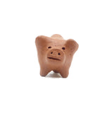 Small terracotta piggy on a white background