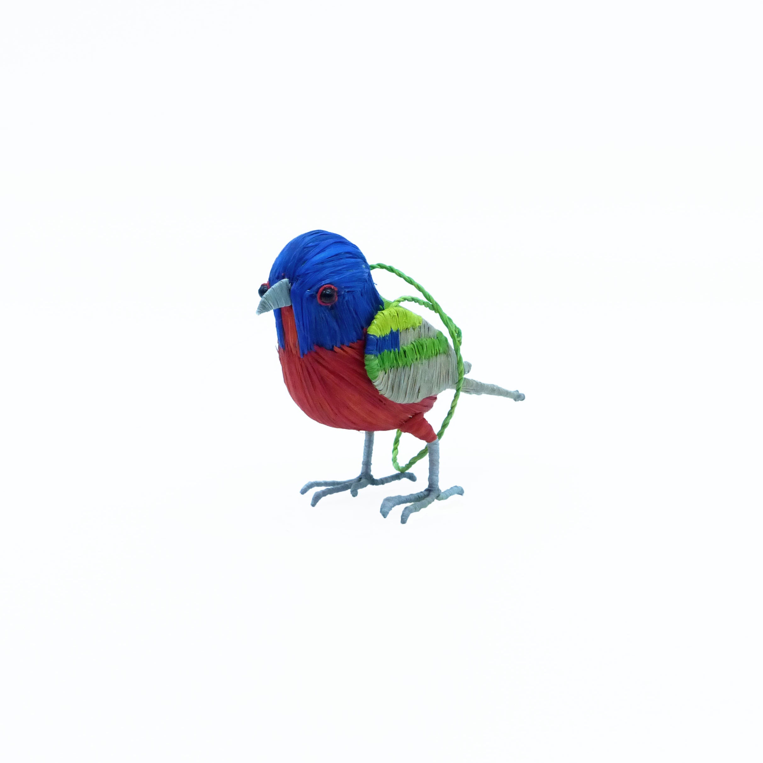 Painted Bunting bird ornament on a white background