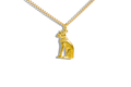 Gold cat-shaped pendant on a chain against a white background