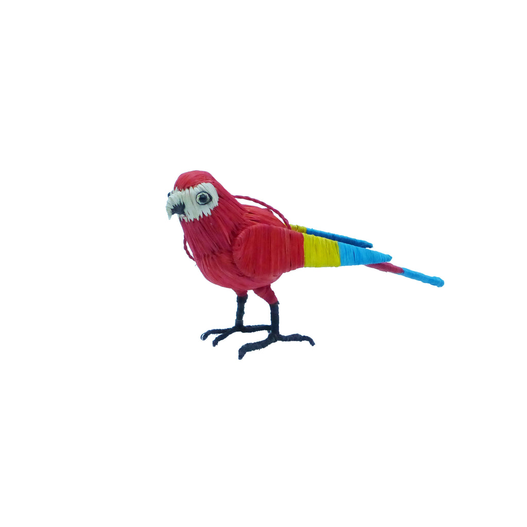 Scarlet Macaw bird ornament on a white background
