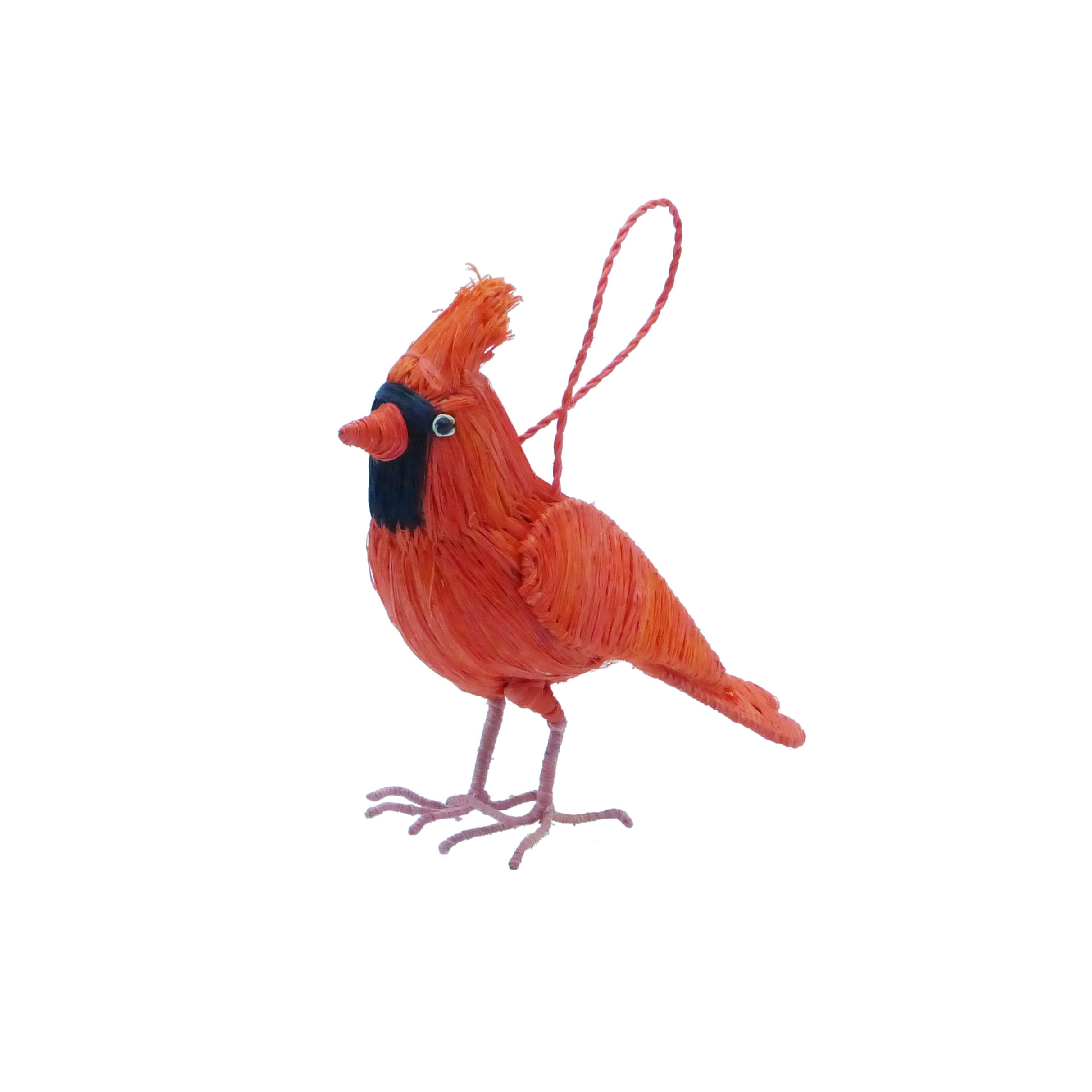Red cardinal bird ornament on a white background
