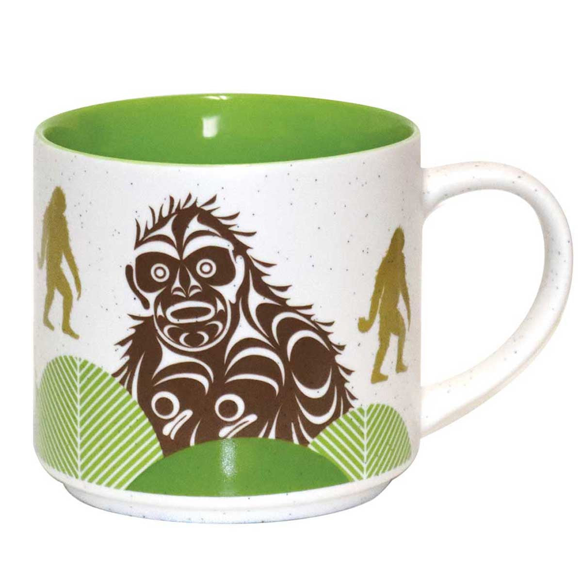 Ceramic mug with Native Northwest artwork of Sasquatch.