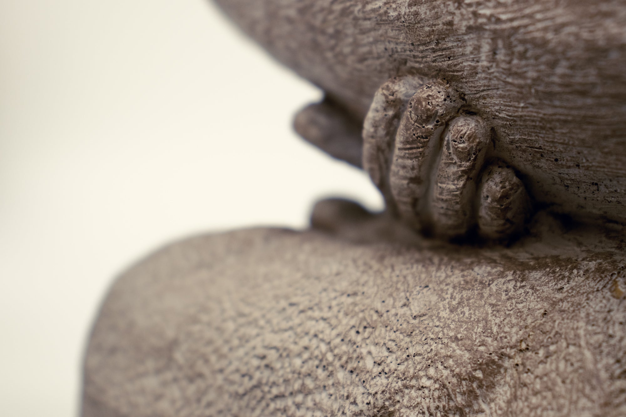 Close-up of the Buddha's right hand holding the alms tray. 