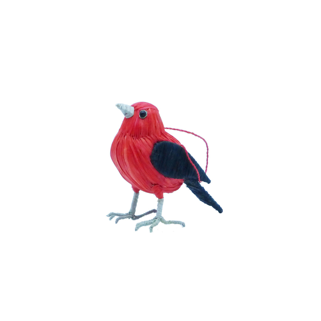 Scarlet Tanager bird ornament on a white background
